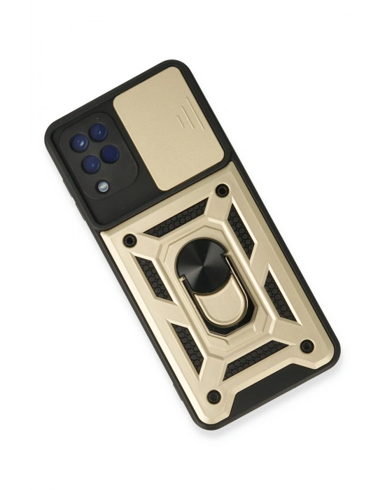 Newface Samsung Galaxy A22 Kılıf Pars Lens Yüzüklü Silikon - Gold