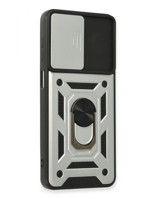 Newface Samsung Galaxy A22 Kılıf Pars Lens Yüzüklü Silikon - Gümüş