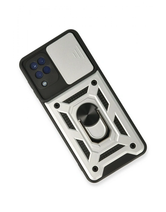 Newface Samsung Galaxy A22 Kılıf Pars Lens Yüzüklü Silikon - Gümüş