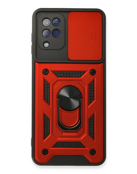 Newface Samsung Galaxy A22 Kılıf Pars Lens Yüzüklü Silikon - Kırmızı