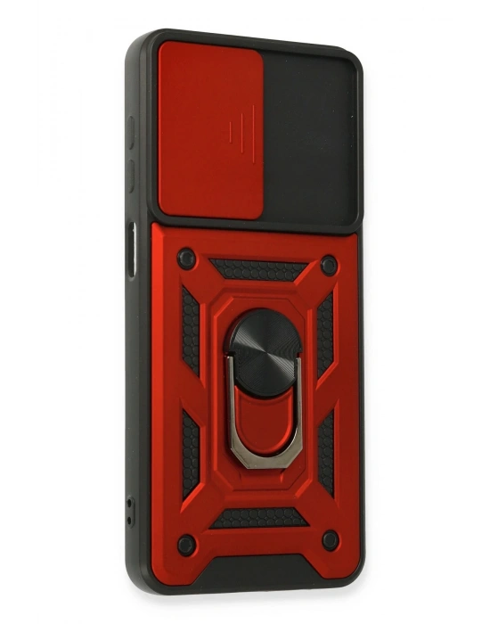 Newface Samsung Galaxy A22 Kılıf Pars Lens Yüzüklü Silikon - Kırmızı