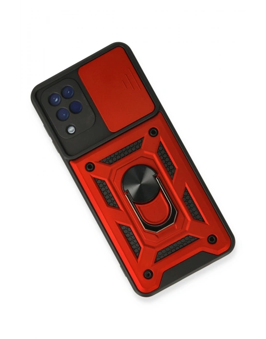 Newface Samsung Galaxy A22 Kılıf Pars Lens Yüzüklü Silikon - Kırmızı