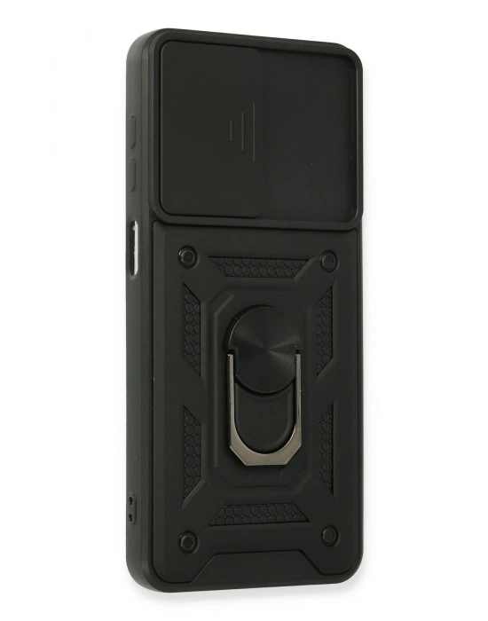 Newface Samsung Galaxy A22 Kılıf Pars Lens Yüzüklü Silikon - Siyah