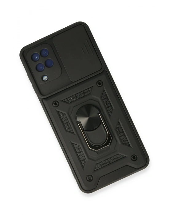 Newface Samsung Galaxy A22 Kılıf Pars Lens Yüzüklü Silikon - Siyah