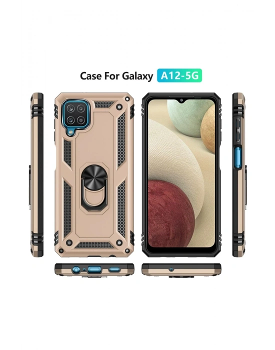 Newface Samsung Galaxy A22 Kılıf Sofya Yüzüklü Silikon Kapak - Gold