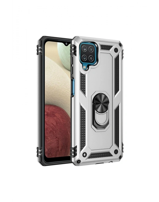 Newface Samsung Galaxy A22 Kılıf Sofya Yüzüklü Silikon Kapak - Gümüş