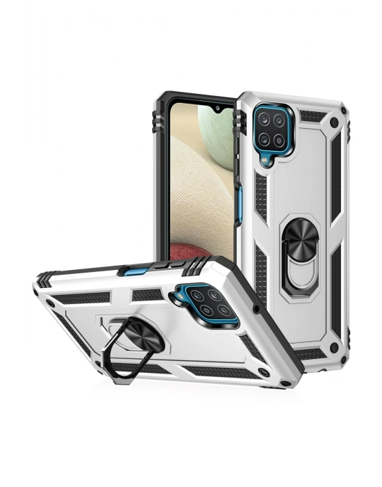 Newface Samsung Galaxy A22 Kılıf Sofya Yüzüklü Silikon Kapak - Gümüş