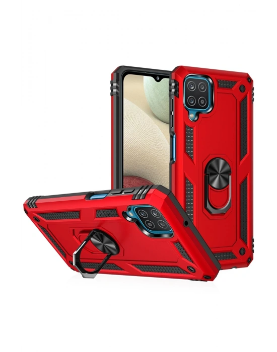 Newface Samsung Galaxy A22 Kılıf Sofya Yüzüklü Silikon Kapak - Kırmızı