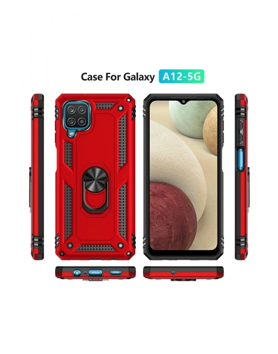 Newface Samsung Galaxy A22 Kılıf Sofya Yüzüklü Silikon Kapak - Kırmızı