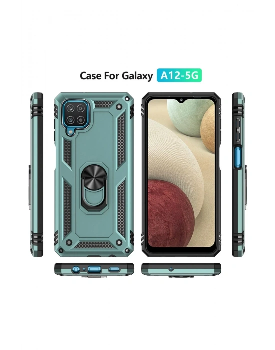 Newface Samsung Galaxy A22 Kılıf Sofya Yüzüklü Silikon Kapak - Yeşil