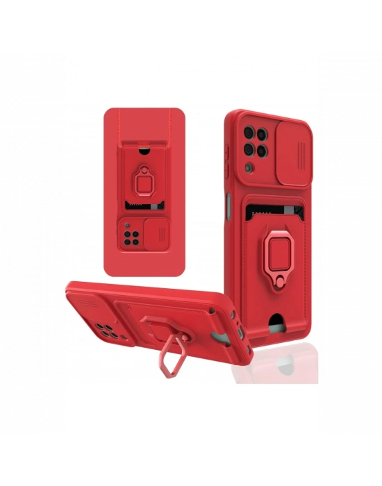 Newface Samsung Galaxy A22 Kılıf Zuma Kartvizitli Yüzüklü Silikon - Kırmızı