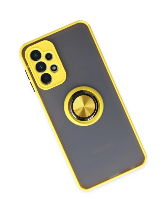 Newface Samsung Galaxy A23 4G Kılıf Montreal Yüzüklü Silikon Kapak - Sarı