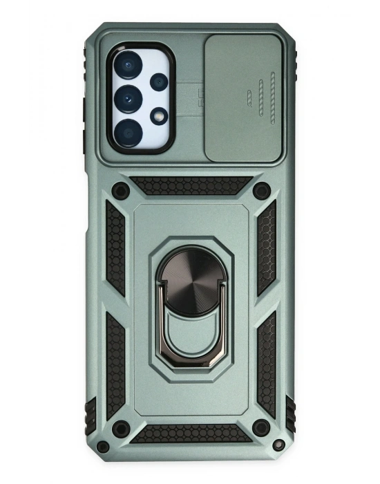 Newface Samsung Galaxy A23 4G Kılıf Pars Lens Yüzüklü Silikon - Yeşil