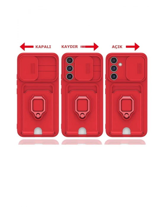 Newface Samsung Galaxy A24 4G Kılıf Zuma Kartvizitli Yüzüklü Silikon - Kırmızı