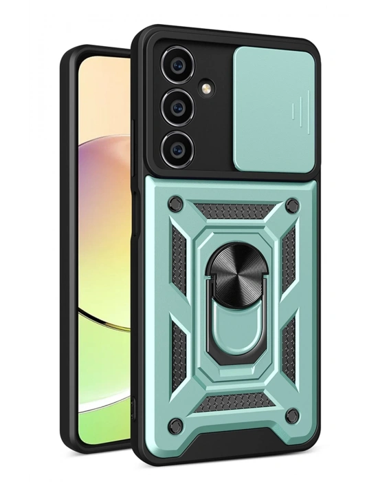 Newface Samsung Galaxy A25 5G Kılıf Pars Lens Yüzüklü Silikon - Yeşil