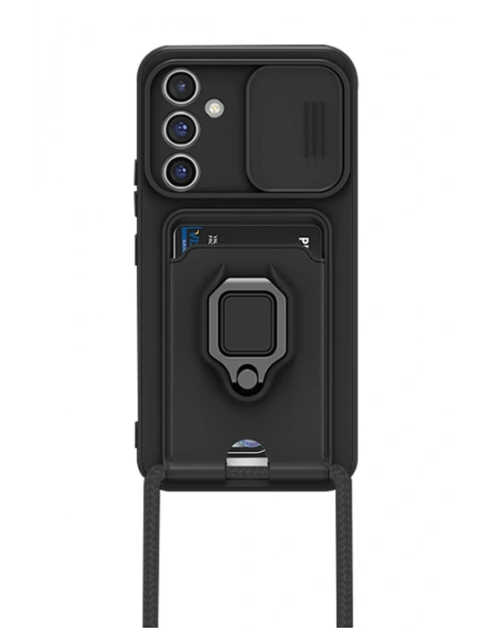 Newface Samsung Galaxy A25 5G Kılıf Zuma Kartvizitli Yüzüklü Silikon - Siyah