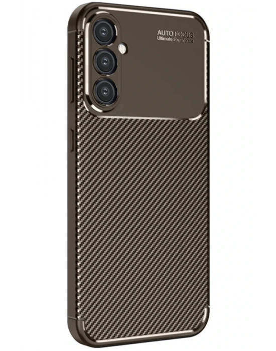 Newface Samsung Galaxy A26 Kılıf Auto Focus Karbon Kapak - Kahverengi