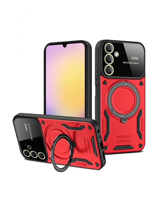 Newface Samsung Galaxy A26 Kılıf Joy Lens Standlı Kapak - Kırmızı