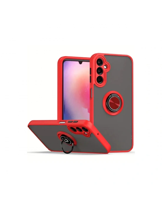 Newface Samsung Galaxy A26 Kılıf Montreal Yüzüklü Silikon Kapak - Kırmızı