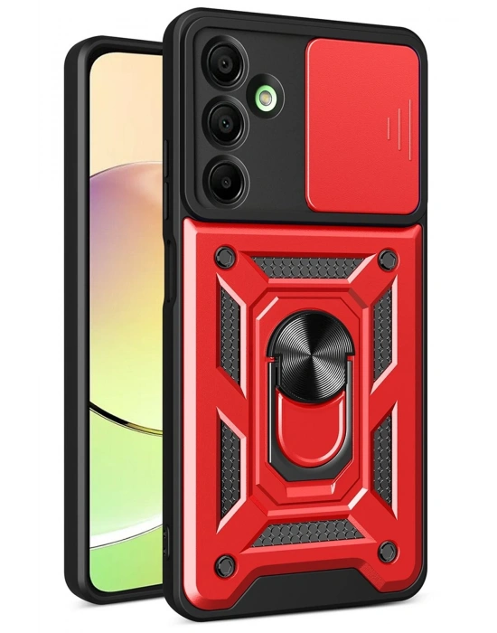 Newface Samsung Galaxy A26 Kılıf Pars Lens Yüzüklü Silikon - Kırmızı