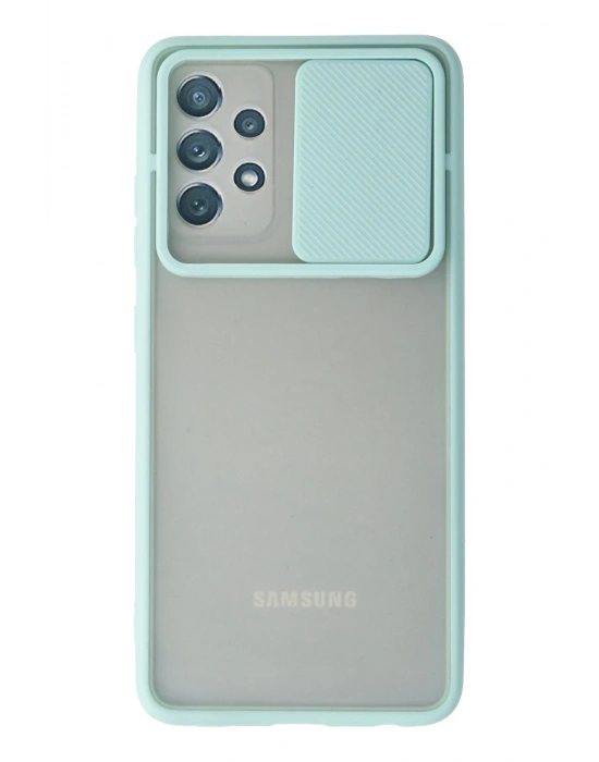 Newface Samsung Galaxy A32 Kılıf Palm Buzlu Kamera Sürgülü Silikon - Turkuaz