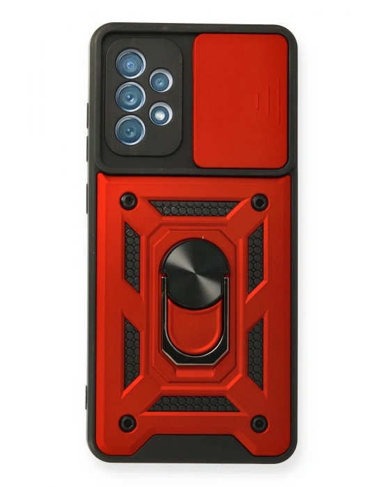 Newface Samsung Galaxy A32 Kılıf Pars Lens Yüzüklü Silikon - Kırmızı