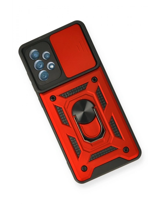 Newface Samsung Galaxy A32 Kılıf Pars Lens Yüzüklü Silikon - Kırmızı