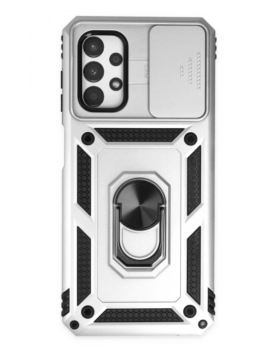 Newface Samsung Galaxy A33 5G Kılıf Pars Lens Yüzüklü Silikon - Gümüş