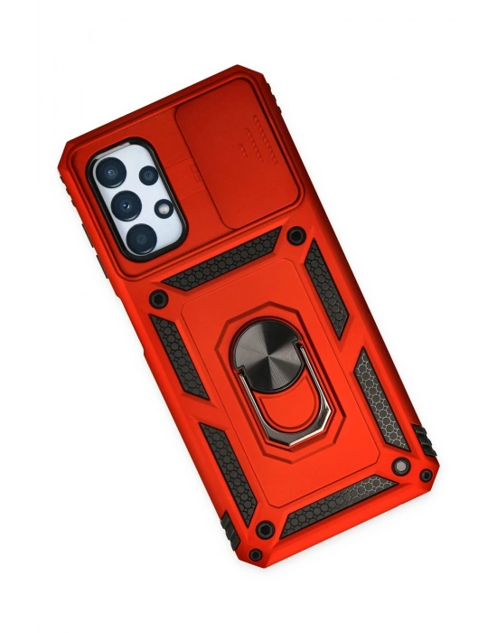 Newface Samsung Galaxy A33 5G Kılıf Pars Lens Yüzüklü Silikon - Kırmızı