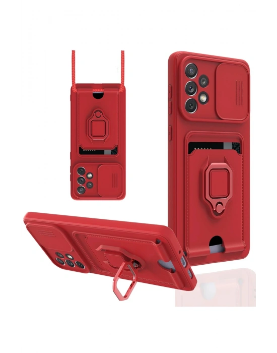 Newface Samsung Galaxy A33 5G Kılıf Zuma Kartvizitli Yüzüklü Silikon - Kırmızı