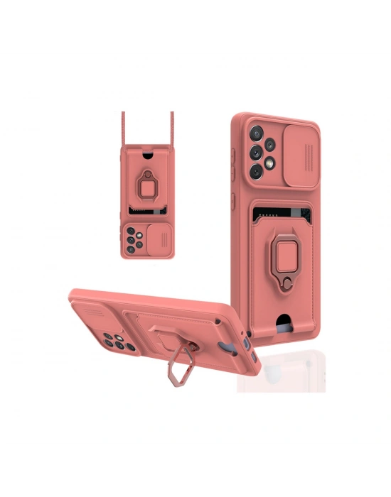 Newface Samsung Galaxy A33 5G Kılıf Zuma Kartvizitli Yüzüklü Silikon - Pembe