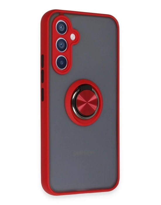 Newface Samsung Galaxy A34 5G Kılıf Montreal Yüzüklü Silikon Kapak - Kırmızı