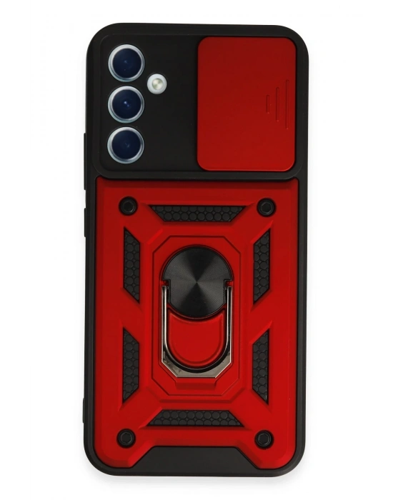 Newface Samsung Galaxy A34 5G Kılıf Pars Lens Yüzüklü Silikon - Kırmızı