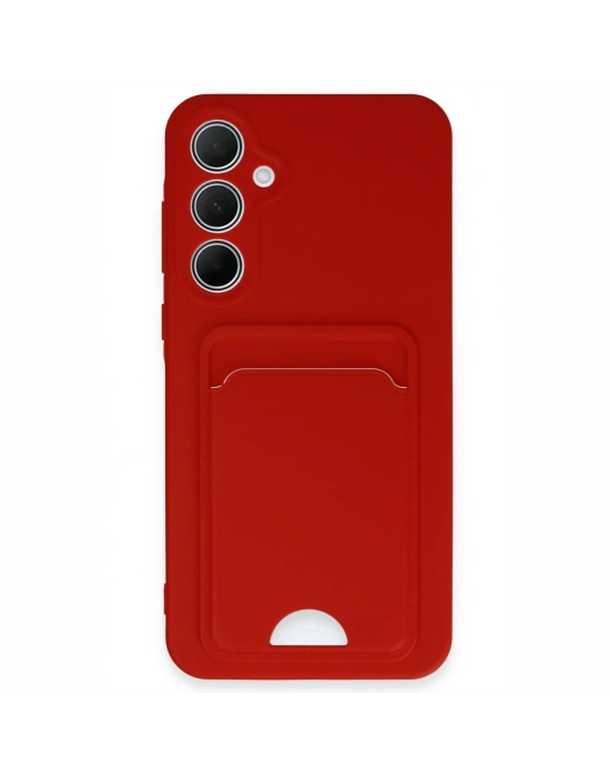 Newface Samsung Galaxy A35 5G Kılıf Kelvin Kartvizitli Silikon - Kırmızı