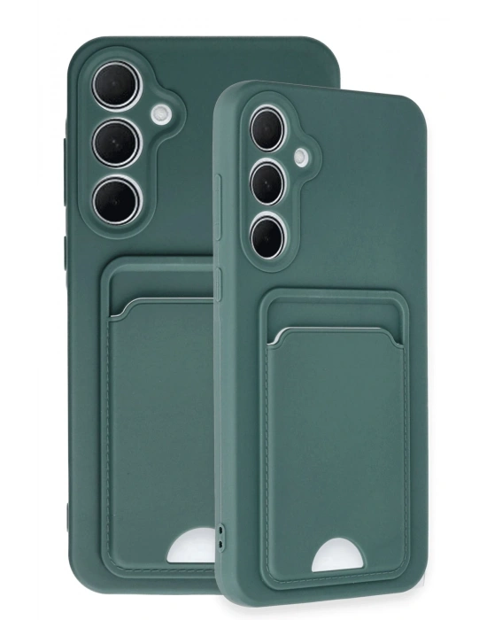 Newface Samsung Galaxy A35 5G Kılıf Kelvin Kartvizitli Silikon - Koyu Yeşil