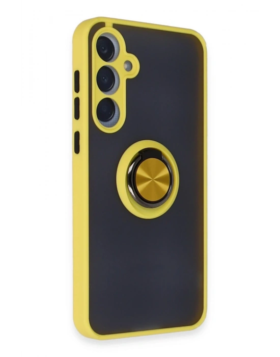 Newface Samsung Galaxy A35 5G Kılıf Montreal Yüzüklü Silikon Kapak - Sarı