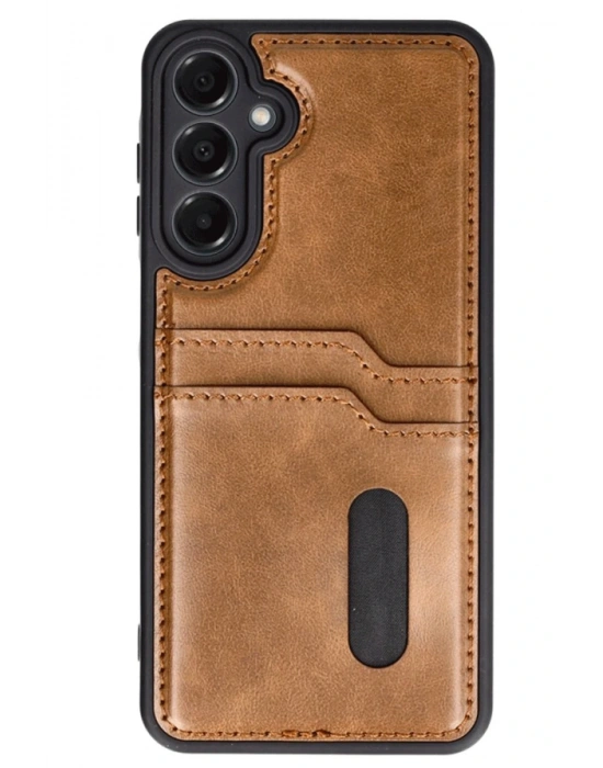 Newface Samsung Galaxy A35 5G Kılıf Sara Kartvizitli Deri Kılıf - Taba