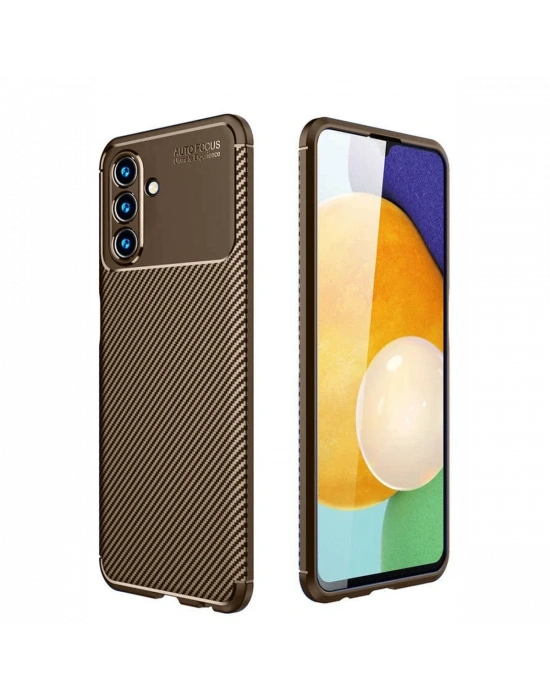 Newface Samsung Galaxy A36 Kılıf Auto Focus Karbon Kapak - Kahverengi