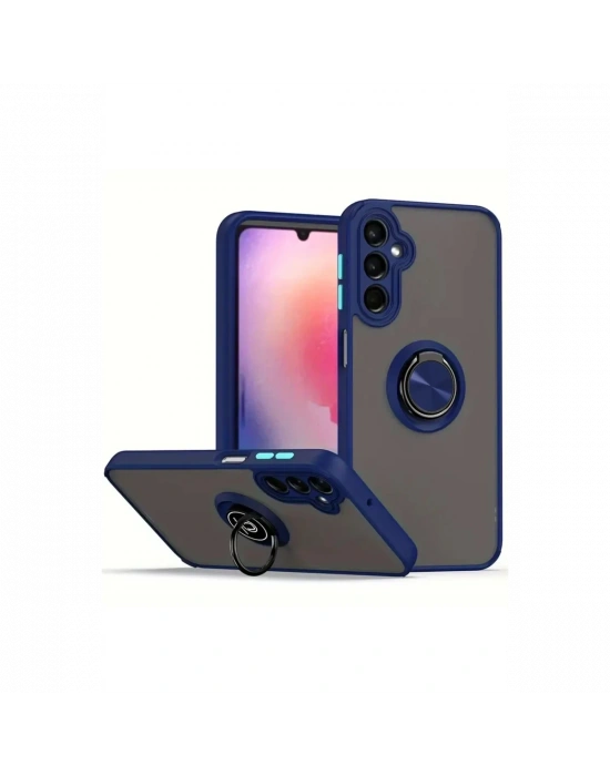 Newface Samsung Galaxy A36 Kılıf Montreal Yüzüklü Silikon Kapak - Lacivert