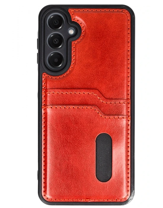 Newface Samsung Galaxy A36 Kılıf Sara Kartvizitli Deri Kılıf - Kırmızı