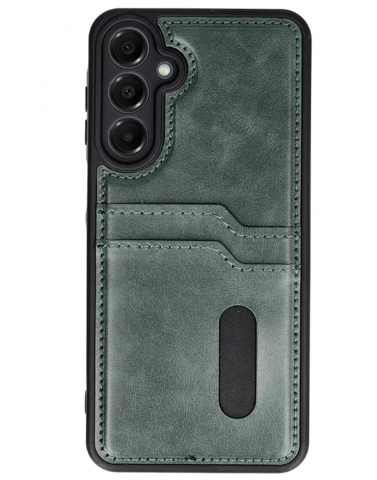 Newface Samsung Galaxy A36 Kılıf Sara Kartvizitli Deri Kılıf - Koyu Yeşil