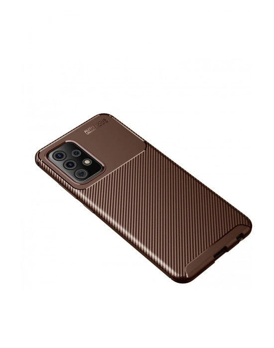 Newface Samsung Galaxy A52 Kılıf Auto Focus Karbon Kapak - Kahverengi