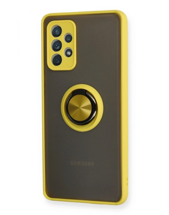 Newface Samsung Galaxy A52 Kılıf Montreal Yüzüklü Silikon Kapak - Sarı