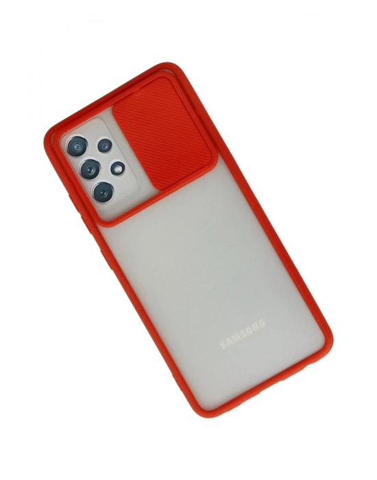Newface Samsung Galaxy A52 Kılıf Palm Buzlu Kamera Sürgülü Silikon - Kırmızı