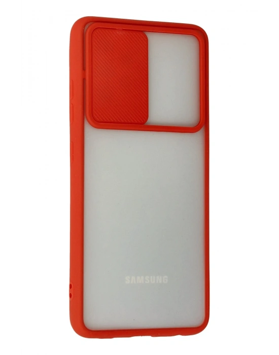 Newface Samsung Galaxy A52 Kılıf Palm Buzlu Kamera Sürgülü Silikon - Kırmızı