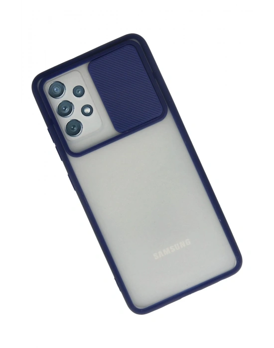 Newface Samsung Galaxy A52 Kılıf Palm Buzlu Kamera Sürgülü Silikon - Lacivert