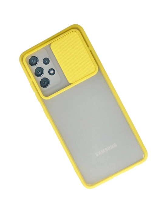 Newface Samsung Galaxy A52 Kılıf Palm Buzlu Kamera Sürgülü Silikon - Sarı