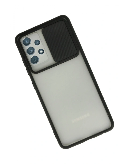 Newface Samsung Galaxy A52 Kılıf Palm Buzlu Kamera Sürgülü Silikon - Siyah