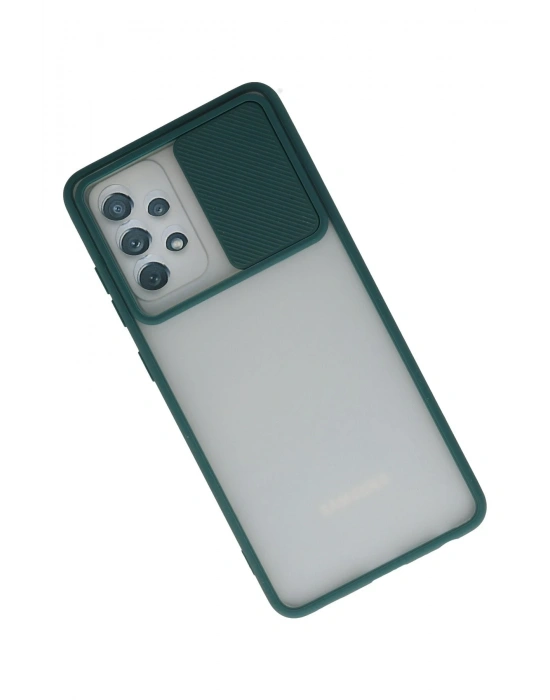 Newface Samsung Galaxy A52 Kılıf Palm Buzlu Kamera Sürgülü Silikon - Yeşil