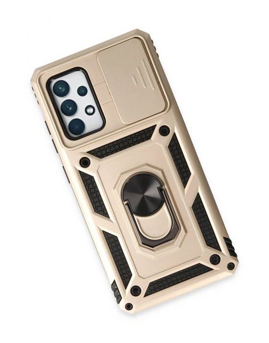 Newface Samsung Galaxy A52 Kılıf Pars Lens Yüzüklü Silikon - Gold